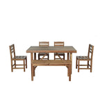 Ensemble table et chaises d'extérieur en bois d'acacia avec 4 chaises et un banc, mobilier de patio 6 pièces adapté aux patios 7 pièces