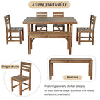 Ensemble table et chaises d'extérieur en bois d'acacia avec 4 chaises et un banc, mobilier de patio 6 pièces adapté aux patios 7 pièces