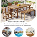 Ensemble table et chaises d'extérieur en bois d'acacia avec 4 chaises et un banc, mobilier de patio 6 pièces adapté aux patios 7 pièces