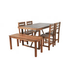 Ensemble table et chaises d'extérieur en bois d'acacia avec 4 chaises et un banc, mobilier de patio 6 pièces adapté aux patios 7 pièces