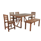 Ensemble table et chaises d'extérieur en bois d'acacia avec 4 chaises et un banc, mobilier de patio 6 pièces adapté aux patios 7 pièces
