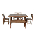 Ensemble table et chaises d'extérieur en bois d'acacia avec 4 chaises et un banc, mobilier de patio 6 pièces adapté aux patios 7 pièces