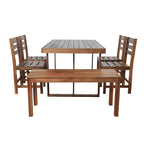 Ensemble table et chaises d'extérieur en bois d'acacia avec 4 chaises et un banc, mobilier de patio 6 pièces adapté aux patios 7 pièces