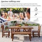 Ensemble table et chaises d'extérieur en bois d'acacia avec 4 chaises et un banc, mobilier de patio 6 pièces adapté aux patios 7 pièces