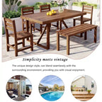 Ensemble table et chaises d'extérieur en bois d'acacia avec 4 chaises et un banc, mobilier de patio 6 pièces adapté aux patios 7 pièces
