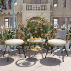 Outdoor Leisure Set, 2 Rattan Single Chairs with A Glass Round Table, Perfectly Suited for Patios, Balconies, and Courtyards