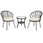 Ensemble de loisirs d'extérieur, composé de 2 chaises individuelles en rotin et d'une table ronde en verre, parfaitement adapté aux patios, balcons et cours.