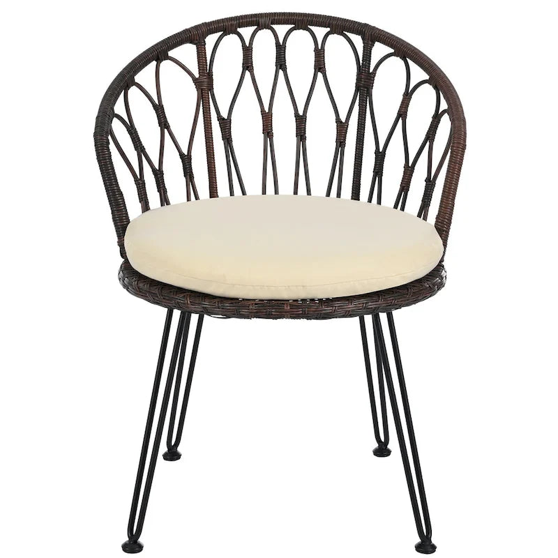 Ensemble de loisirs d'extérieur, composé de 2 chaises individuelles en rotin et d'une table ronde en verre, parfaitement adapté aux patios, balcons et cours.