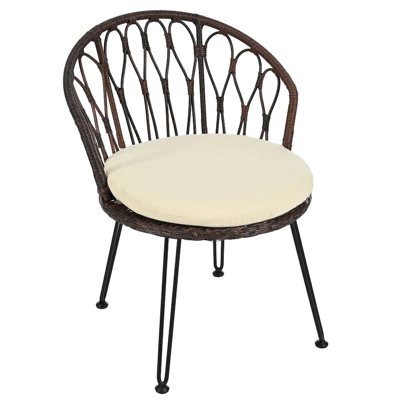 Ensemble de loisirs d'extérieur, composé de 2 chaises individuelles en rotin et d'une table ronde en verre, parfaitement adapté aux patios, balcons et cours.