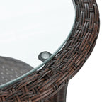Ensemble de loisirs d'extérieur, composé de 2 chaises individuelles en rotin et d'une table ronde en verre, parfaitement adapté aux patios, balcons et cours.