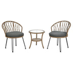 Ensemble de loisirs d'extérieur, composé de 2 chaises individuelles en rotin et d'une table ronde en verre, parfaitement adapté aux patios, balcons et cours.