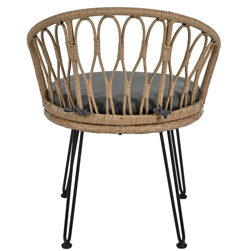 Ensemble de loisirs d'extérieur, composé de 2 chaises individuelles en rotin et d'une table ronde en verre, parfaitement adapté aux patios, balcons et cours.