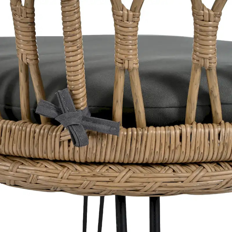Ensemble de loisirs d'extérieur, composé de 2 chaises individuelles en rotin et d'une table ronde en verre, parfaitement adapté aux patios, balcons et cours.
