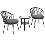 Ensemble de loisirs d'extérieur, composé de 2 chaises individuelles en rotin et d'une table ronde en verre, parfaitement adapté aux patios, balcons et cours.