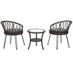 Ensemble de loisirs d'extérieur, composé de 2 chaises individuelles en rotin et d'une table ronde en verre, parfaitement adapté aux patios, balcons et cours.