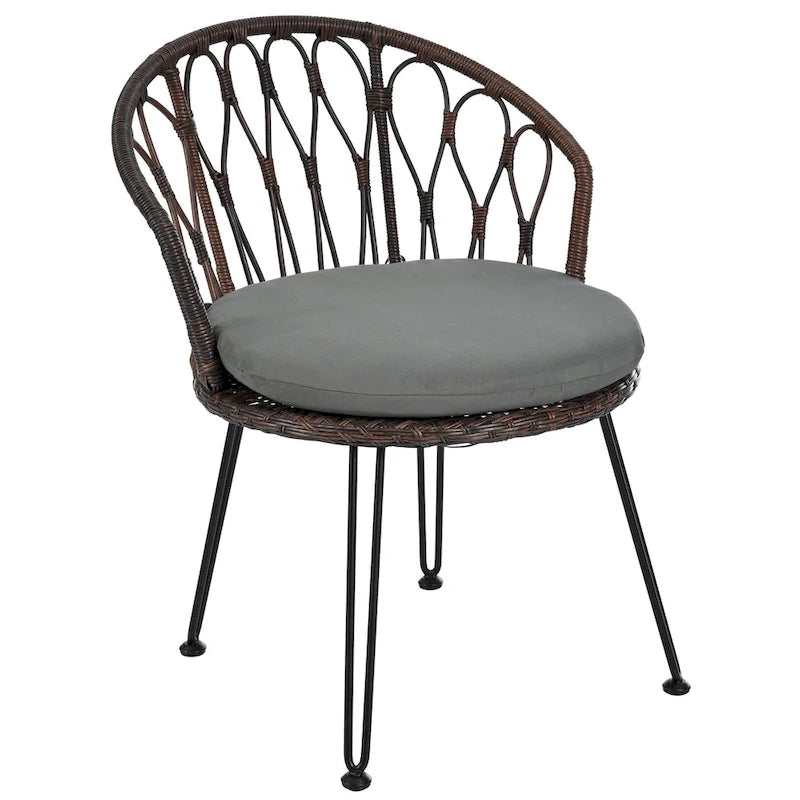 Ensemble de loisirs d'extérieur, composé de 2 chaises individuelles en rotin et d'une table ronde en verre, parfaitement adapté aux patios, balcons et cours.