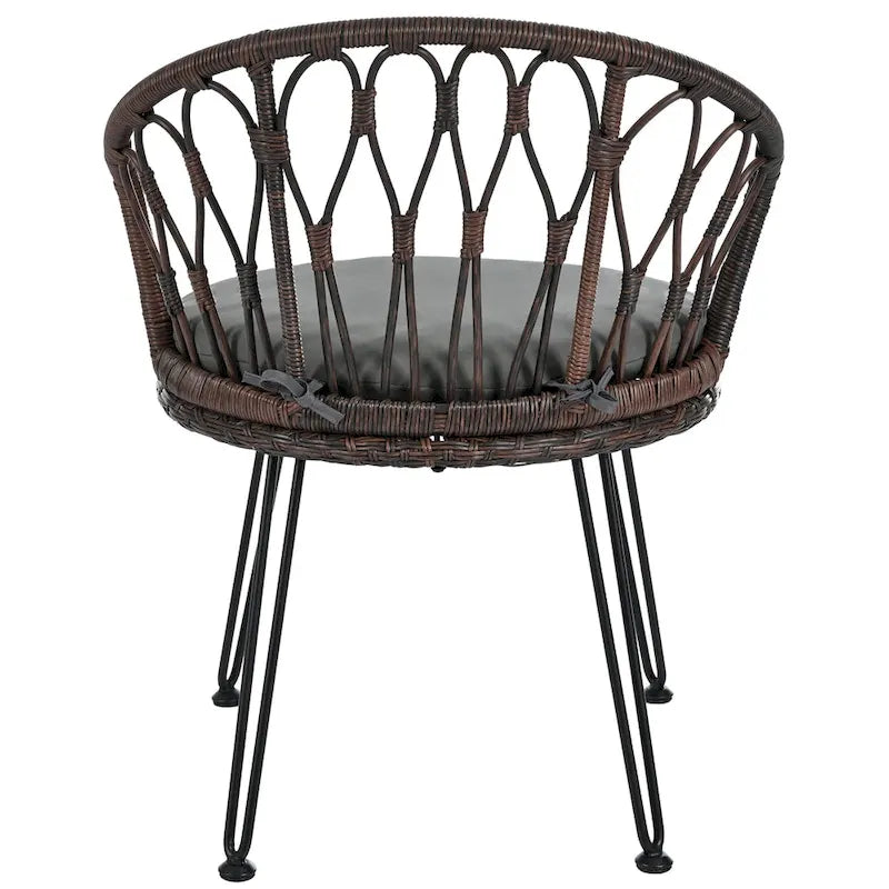Ensemble de loisirs d'extérieur, composé de 2 chaises individuelles en rotin et d'une table ronde en verre, parfaitement adapté aux patios, balcons et cours.