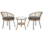Ensemble de loisirs d'extérieur, composé de 2 chaises individuelles en rotin et d'une table ronde en verre, parfaitement adapté aux patios, balcons et cours.