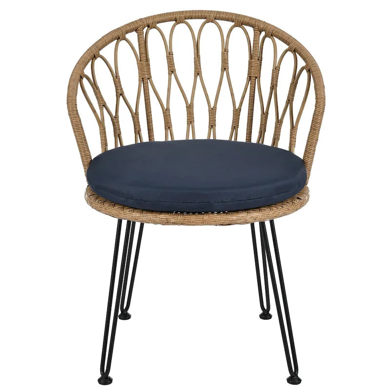 Ensemble de loisirs d'extérieur, composé de 2 chaises individuelles en rotin et d'une table ronde en verre, parfaitement adapté aux patios, balcons et cours.