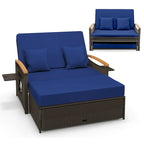 Ensemble lit de jour d'extérieur en osier Gymax, causeuse de patio et pouf de rangement avec