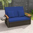 Ensemble lit de jour d'extérieur en osier Gymax, causeuse de patio et pouf de rangement avec
