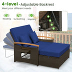 Ensemble lit de jour d'extérieur en osier Gymax, causeuse de patio et pouf de rangement avec