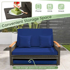 Ensemble lit de jour d'extérieur en osier Gymax, causeuse de patio et pouf de rangement avec