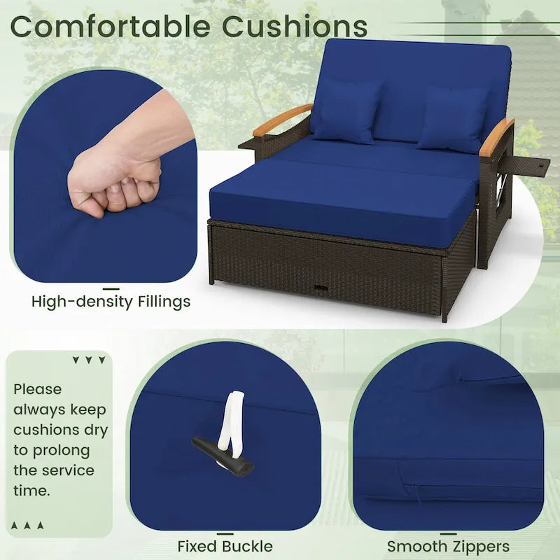 Ensemble lit de jour d'extérieur en osier Gymax, causeuse de patio et pouf de rangement avec