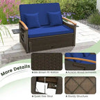 Ensemble lit de jour d'extérieur en osier Gymax, causeuse de patio et pouf de rangement avec