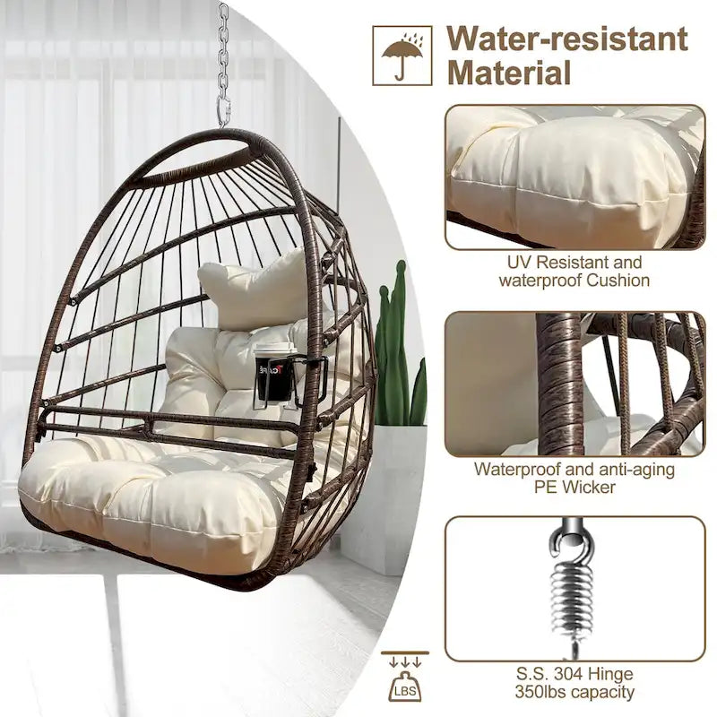 Fauteuil suspendu hamac en forme de panier œuf sans support, intérieur/extérieur