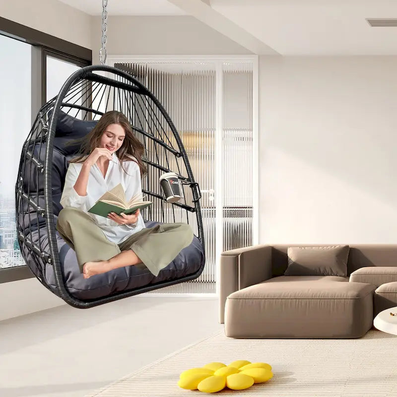 Fauteuil suspendu hamac en forme de panier œuf sans support, intérieur/extérieur