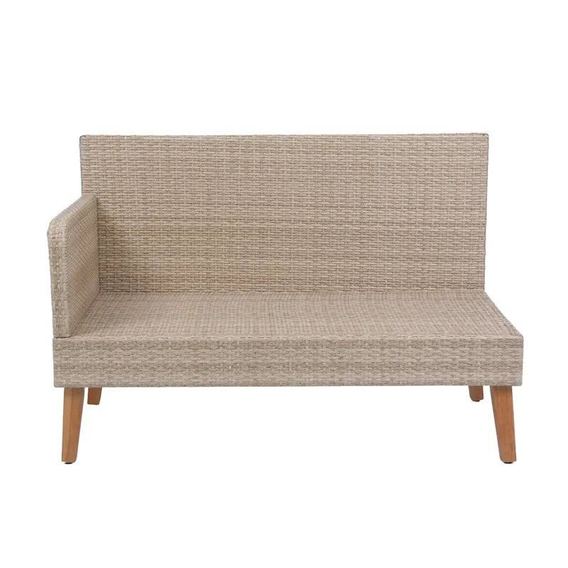 Ensemble de canapé d'angle 3 pièces pour patio en rotin tressé, coloris jaune naturel + coussins gris foncé