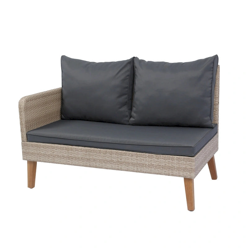 Ensemble de canapé d'angle 3 pièces pour patio en rotin tressé, coloris jaune naturel + coussins gris foncé
