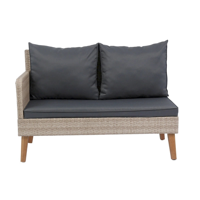 Ensemble de canapé d'angle 3 pièces pour patio en rotin tressé, coloris jaune naturel + coussins gris foncé