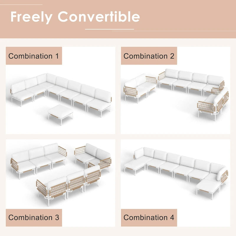 Ensemble de canapés d'angle d'extérieur avec coussins pour une conversation conviviale