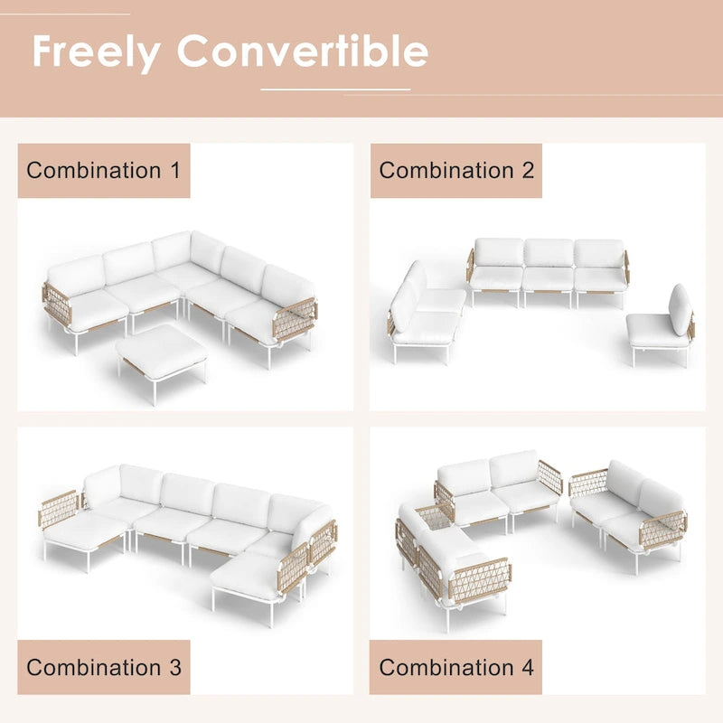 Ensemble de canapés d'angle d'extérieur avec coussins pour une conversation conviviale