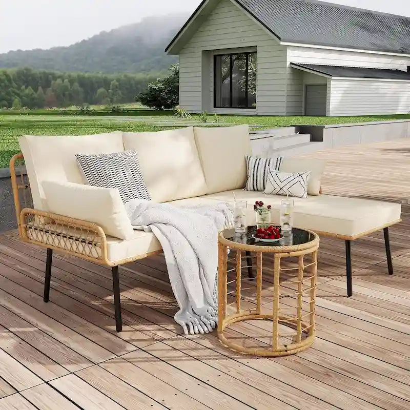 Ensemble de mobilier de patio en rotin 3 pièces