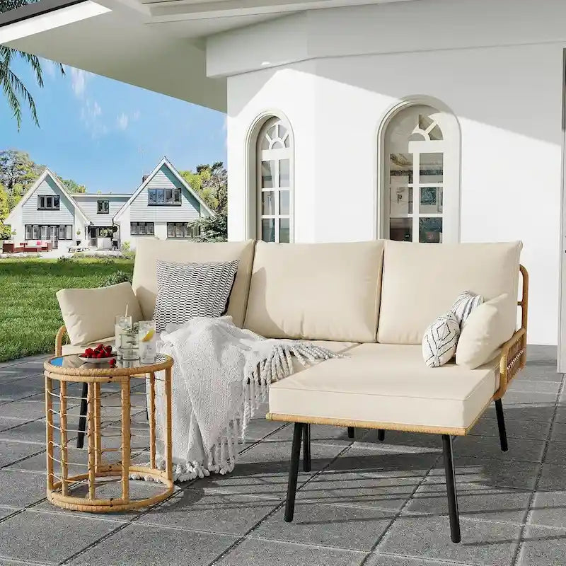 Ensemble de mobilier de patio en rotin 3 pièces