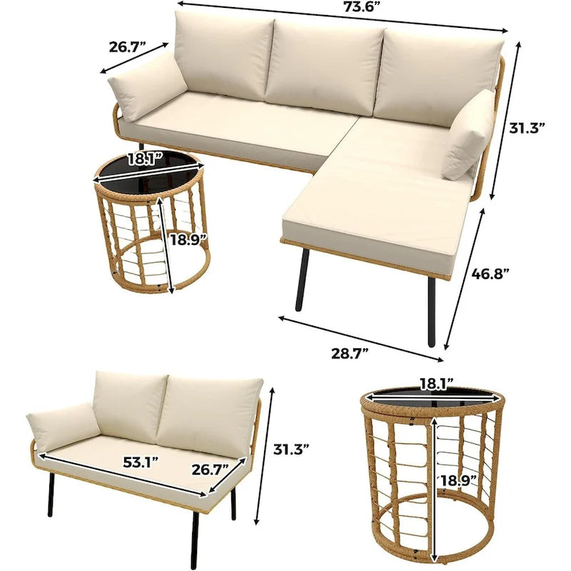 Ensemble de mobilier de patio en rotin 3 pièces