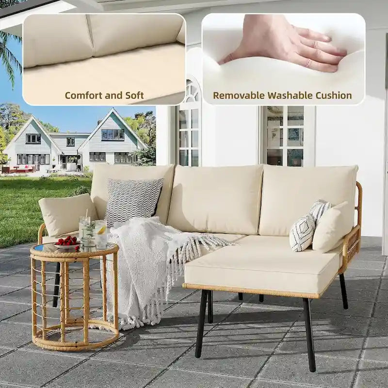 Ensemble de mobilier de patio en rotin 3 pièces