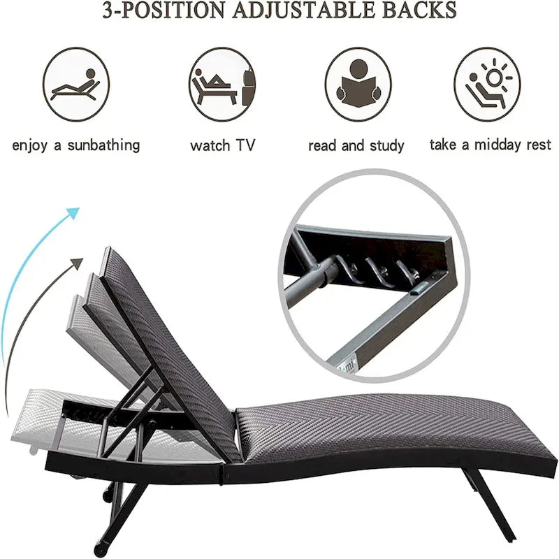 GDFStudio - Ensemble de 2 chaises longues en résine tressée PE, inclinables et réglables pour terrasse, avec mousse à séchage rapide.