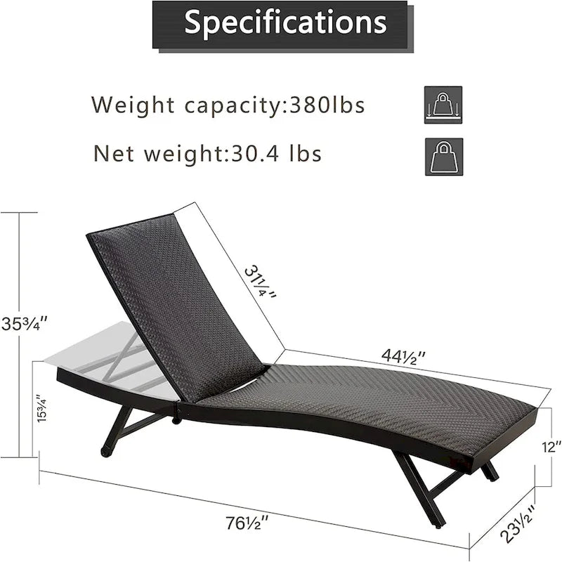 GDFStudio - Ensemble de 2 chaises longues en résine tressée PE, inclinables et réglables pour terrasse, avec mousse à séchage rapide.