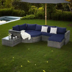 Ensemble de canapé d'angle modulaire en rotin pour patio extérieur, 8 pièces, avec table basse en verre trempé