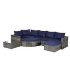 Ensemble de canapé d'angle modulaire en rotin pour patio extérieur, 8 pièces, avec table basse en verre trempé