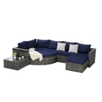 Ensemble de canapé d'angle modulaire en rotin pour patio extérieur, 8 pièces, avec table basse en verre trempé
