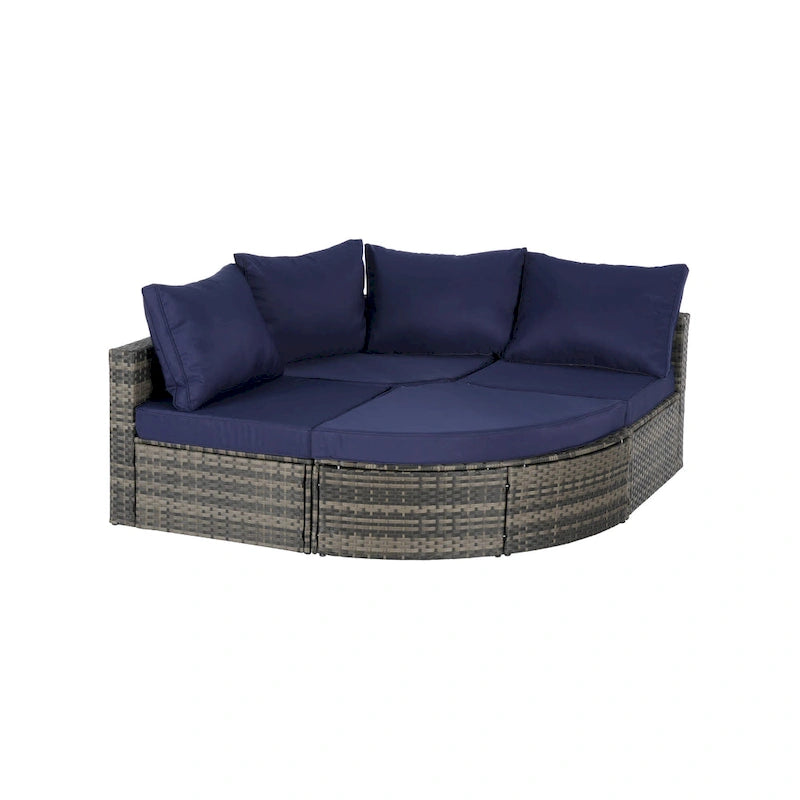 Ensemble de canapé d'angle modulaire en rotin pour patio extérieur, 8 pièces, avec table basse en verre trempé