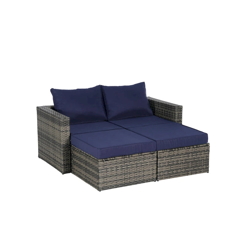 Ensemble de canapé d'angle modulaire en rotin pour patio extérieur, 8 pièces, avec table basse en verre trempé
