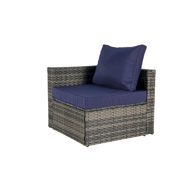 Ensemble de canapé d'angle modulaire en rotin pour patio extérieur, 8 pièces, avec table basse en verre trempé