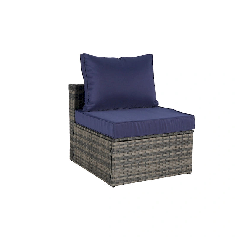 Ensemble de canapé d'angle modulaire en rotin pour patio extérieur, 8 pièces, avec table basse en verre trempé