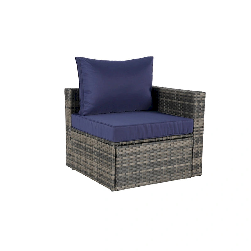 Ensemble de canapé d'angle modulaire en rotin pour patio extérieur, 8 pièces, avec table basse en verre trempé